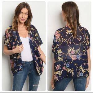 Floral Navy Kimono Cardigan, size Medium